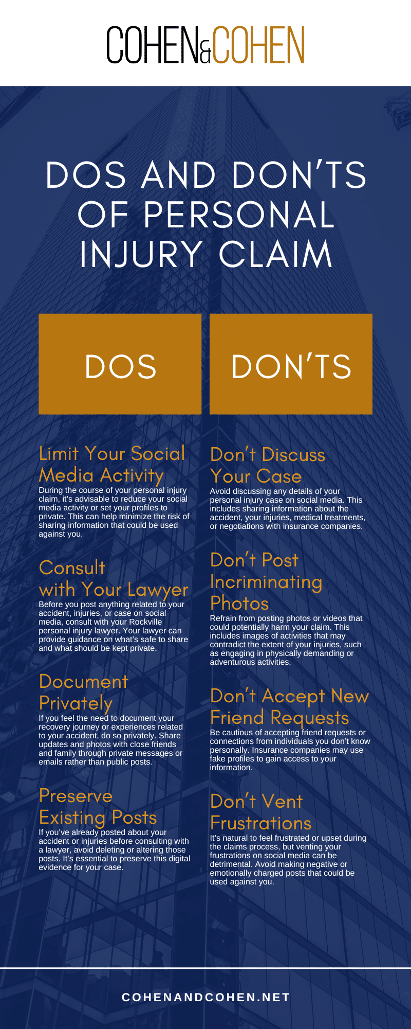 Dos And Don'ts Of Personal Injury Claim Infographic